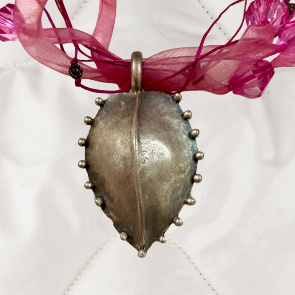 Necklace Leaf OOAK Pendant Boho Ribbon vintage